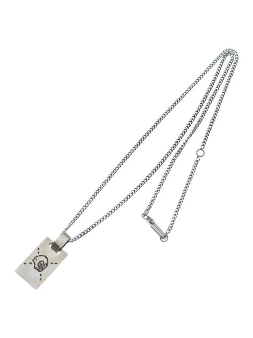 Gucci Ghost Skull Motif Top Chain Necklace Silver